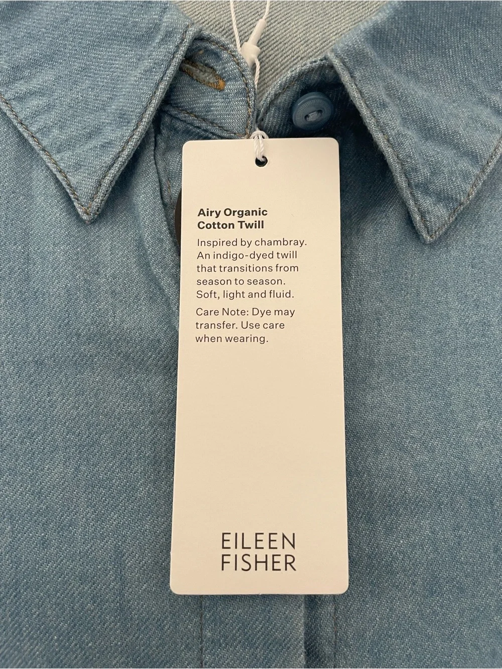 Eileen Fisher Airy Organic Cotton Twill Classic Collar Shirt in Washed Indigo 1X - Picture 6 of 7